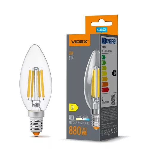 LED Bulb VIDEX Filament C37F 6W E14 4100K VL-C37F-06144