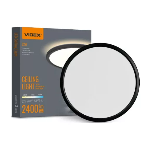 LED Ceiling Light with decorative backlight VIDEX DL5R 22W 3000K-4000K-5000K 230V Black VL-DL5R-22CB