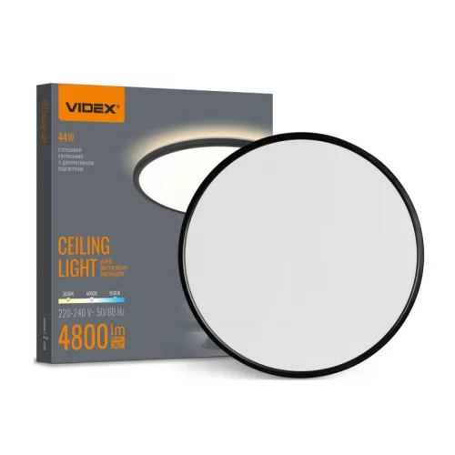 LED Ceiling Light with decorative backlight VIDEX DL5R 44W 3000K-4000K-5000K 230V Black VL-DL5R-44CB