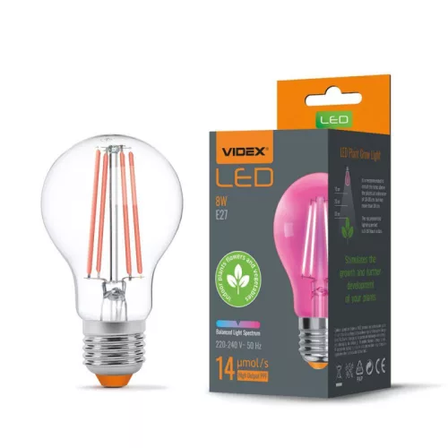 LED Plant Grow Bulb VIDEX-E27-A60-8W-FITO VLE-A60FF-08271