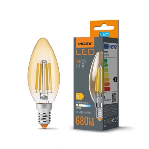 LED Bulb VIDEX-E14-C35-6W-FIL-AMBER-WW VLE-C35FA-06142