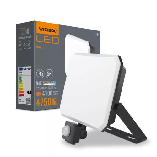 LED Floodlight with motion sensor VIDEX-FLOOD-LED-F3-PIR-50W-5K