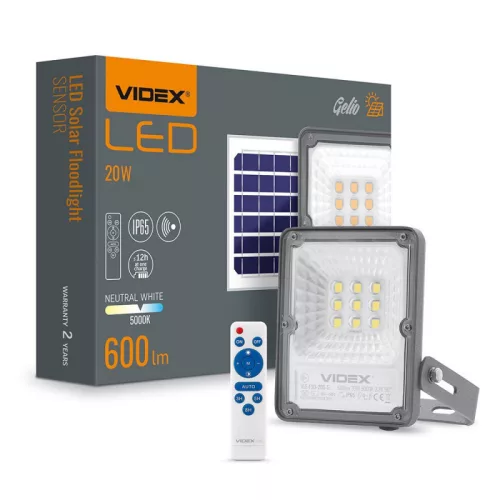 LED Solar Floodlight VIDEX-FLOOD-LED-SOLAR-GELIO-SENSOR-20W-NW