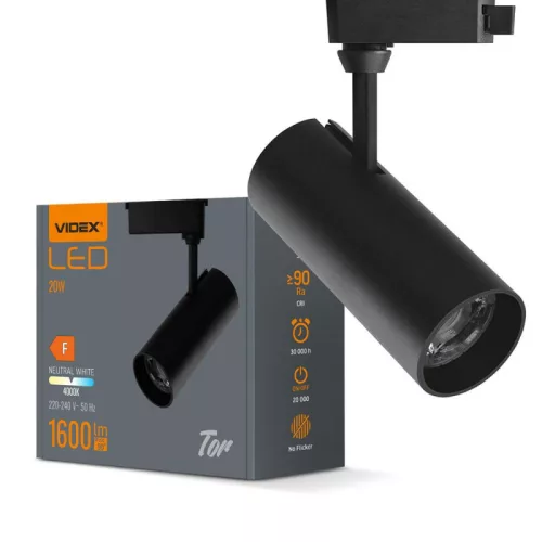LED Track Light VIDEX-TOR-20W-BLACK VLE-TR04-204B