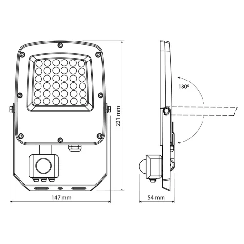 LED Floodlight with motion sensor VIDEX-FLOOD-LED-F5-PIR-30W-CCT