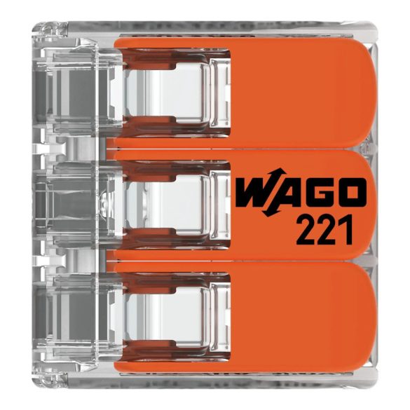 WAGO 221-413 vezeték összekötő sodrott 3-as, átlátszó 0,2-4mm2, 32A