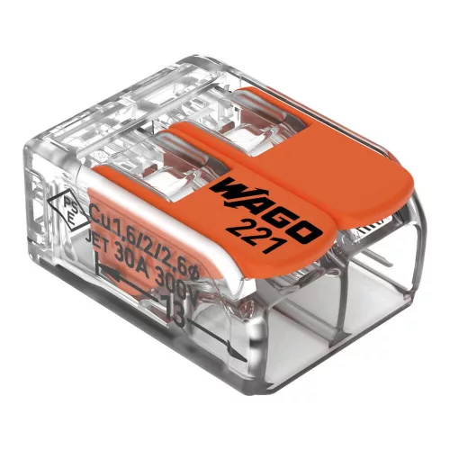 WAGO 221-612 vezeték összekötő sodrott 2-es, átlátszó 0,2-6mm2, 32A