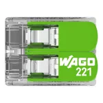 WAGO 221-422 GREEN vezeték összekötő sodrott 2-es, átlátszó 0,2- 4mm2, 32A (újrahasznosított anyagból készült)