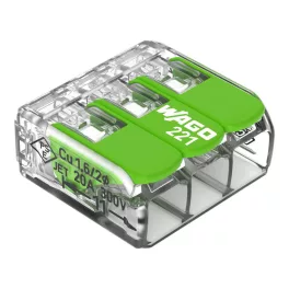   WAGO 221-423 GREEN vezeték összekötő sodrott 3-as, átlátszó 0,2- 4mm2, 32A (újrahasznosított anyagból készült)