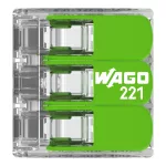 WAGO 221-423 GREEN vezeték összekötő sodrott 3-as, átlátszó 0,2- 4mm2, 32A (újrahasznosított anyagból készült)
