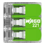 WAGO 221-423 GREEN vezeték összekötő sodrott 3-as, átlátszó 0,2- 4mm2, 32A (újrahasznosított anyagból készült)