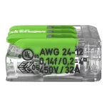 WAGO 221-423 GREEN vezeték összekötő sodrott 3-as, átlátszó 0,2- 4mm2, 32A (újrahasznosított anyagból készült)