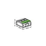 WAGO 221-423 GREEN vezeték összekötő sodrott 3-as, átlátszó 0,2- 4mm2, 32A (újrahasznosított anyagból készült)