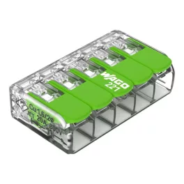   WAGO 221-425 GREEN vezeték összekötő sodrott 5-ös, átlátszó 0,2- 4mm2, 32A (újrahasznosított anyagból készült)