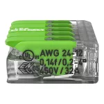 WAGO 221-425 GREEN vezeték összekötő sodrott 5-ös, átlátszó 0,2- 4mm2, 32A (újrahasznosított anyagból készült)