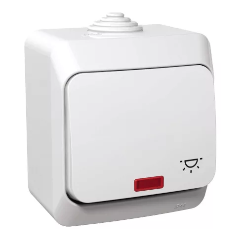 Schneider CEDAR PLUS Egypólusú nyomó lámpajellel, jelzőfénnyel, IP44, fehér, WDE000516