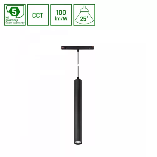 SYSTEM SHIFT CCT- HANGIT SUSPENDED TRACK LIGHT 40X297 (900MM CABLE) 12W 25DEG BLACK CCT SWITCH 5Y WARRANTY
