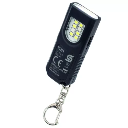 HOME WLKEY tölthető dupla LED lámpa elülső és oldalsó fényforrással, kulcstartóval, ruhára csíptethető, USB-C töltőkábel