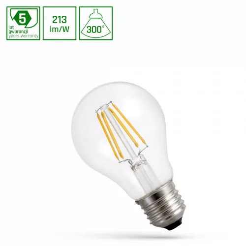 E27 LED-fényforrás, 6,8 W, filament, Természetes fehér, 5 év garancia NW 4000K 1450lm, WOJ14664 SpectrumLED